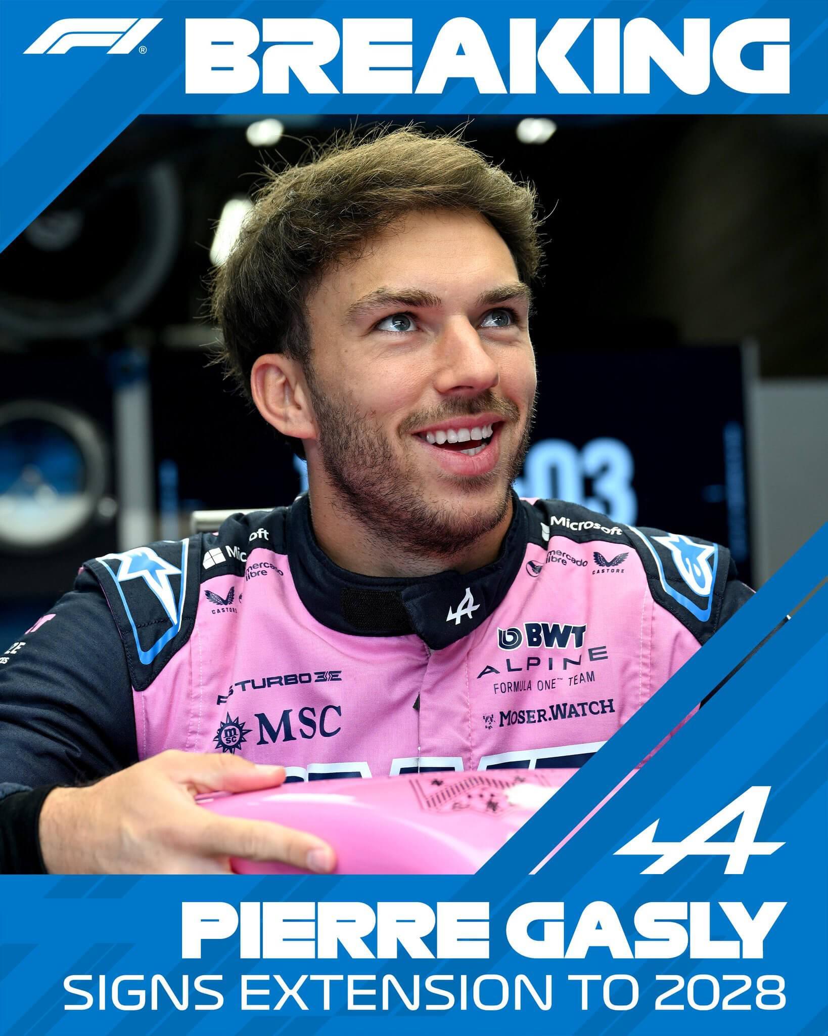 官方:Alpine F1车队与加斯利续约至2028年